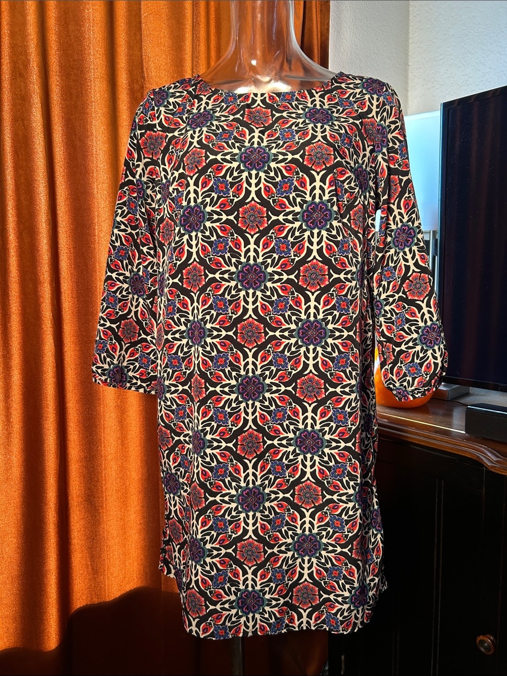 Old Navy Black, Purple & White Floral Mosaic Mini Dress